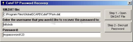 Pantallazo CuteFTP Password Recovery