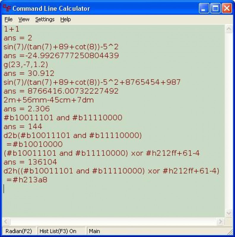 Pantallazo Command Line Calculator