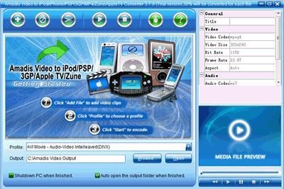 Pantallazo Amadis iPod PSP 3GP Video Converter