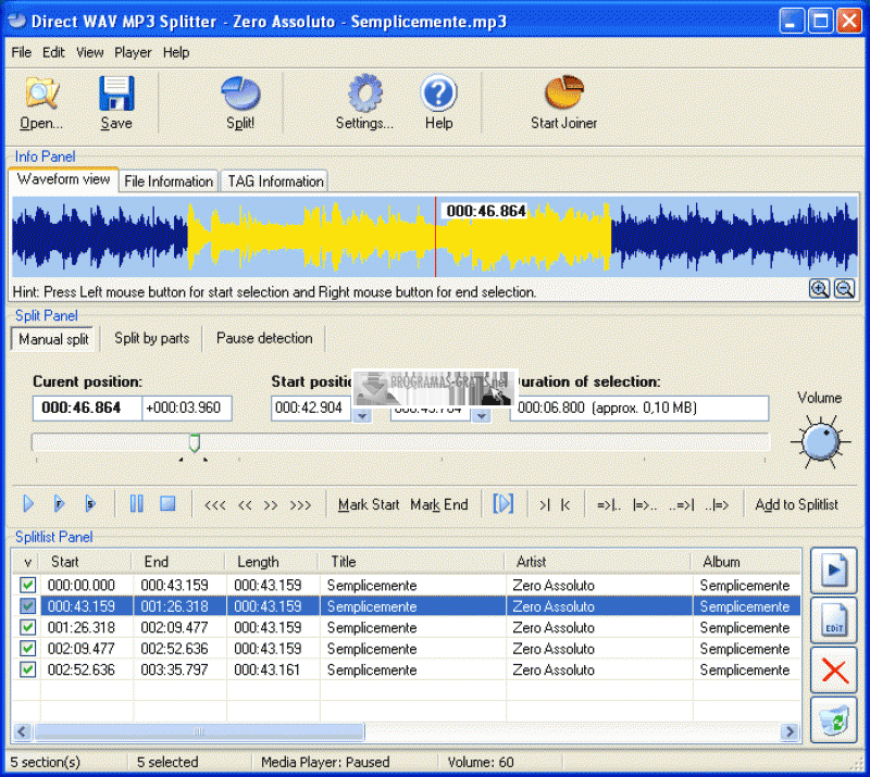 Pantallazo Direct WAV MP3 Splitter