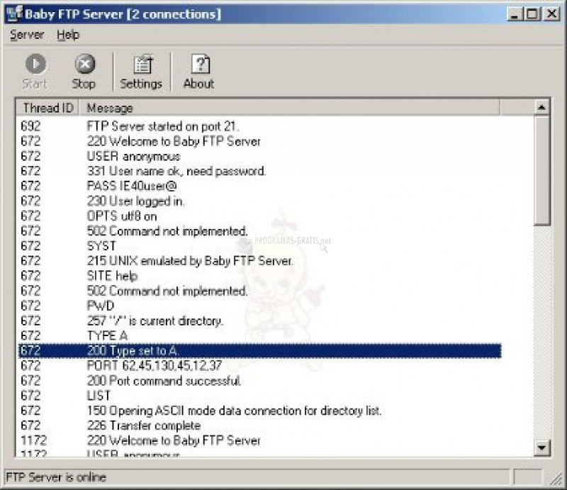 Pantallazo Baby FTP Server