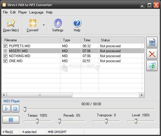 Pantallazo Direct MIDI to MP3 Converter