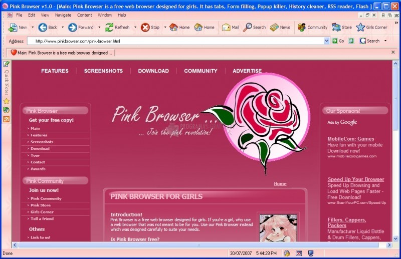 Pantallazo Pink Browser