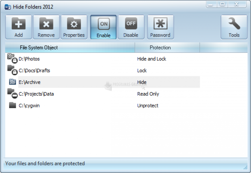 Pantallazo Hide Folders XP 2012 (2000/XP/Vista)