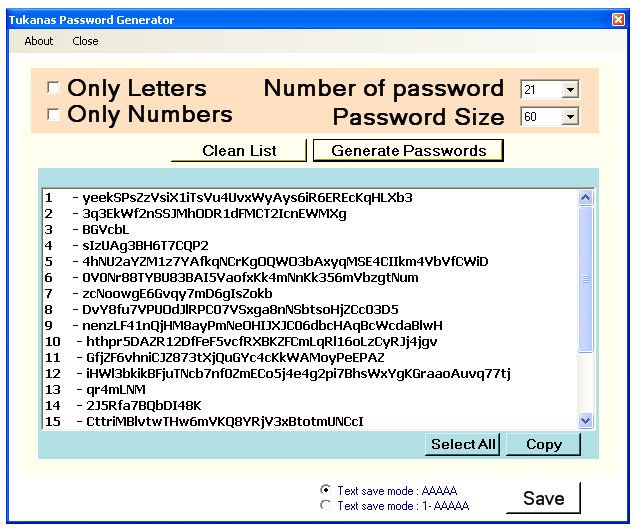 Pantallazo Tukanas Password Generator