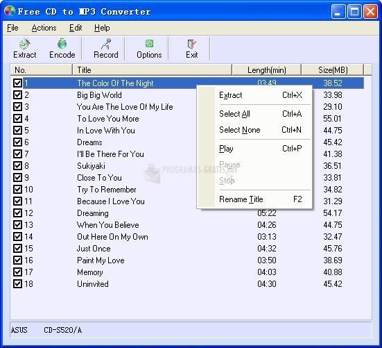 Pantallazo CD to MP3 Freeware