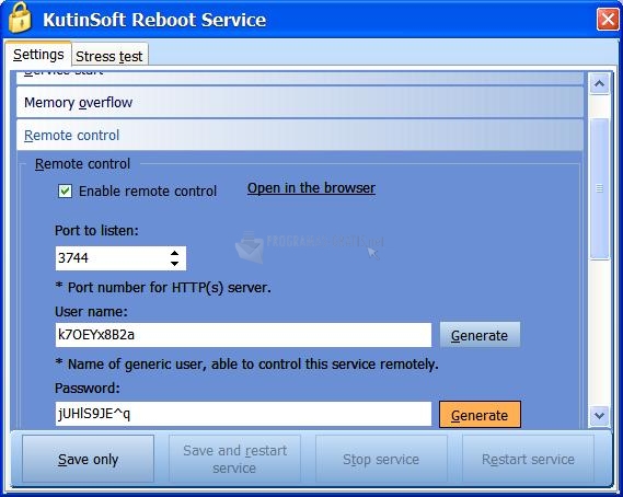 Pantallazo KutinSoft Reboot Service