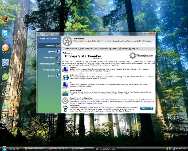 Pantallazo Thoosje Windows Vista Tweaker