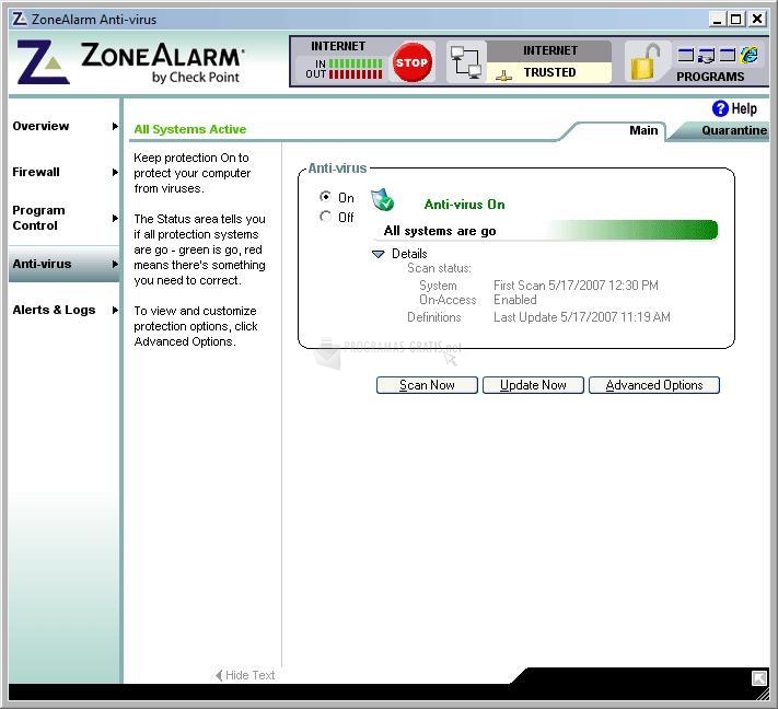 Pantallazo ZoneAlarm Antivirus ( Vista )
