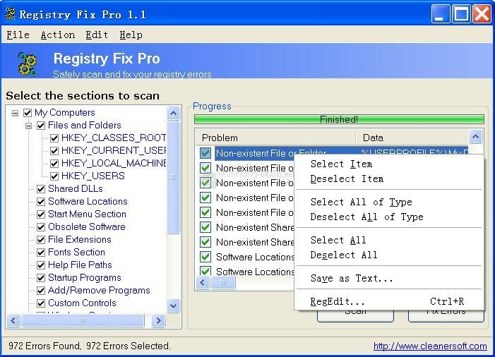 Pantallazo Registry Fix Pro