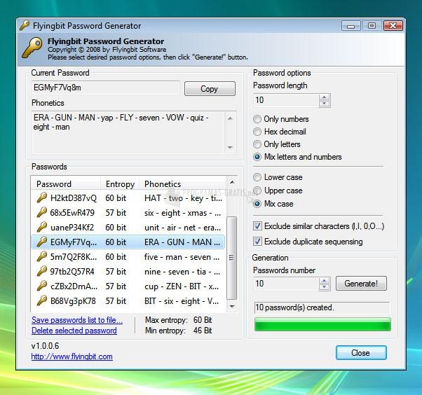 Pantallazo FlyingBit Password Generator