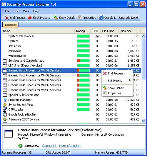 Pantallazo Glarysoft Security Process Explorer