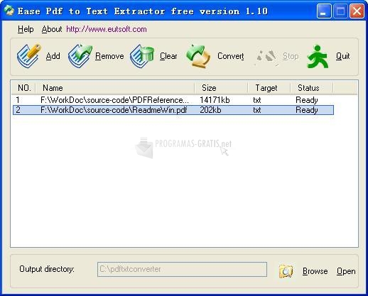 Pantallazo Ease Pdf to Text Extractor
