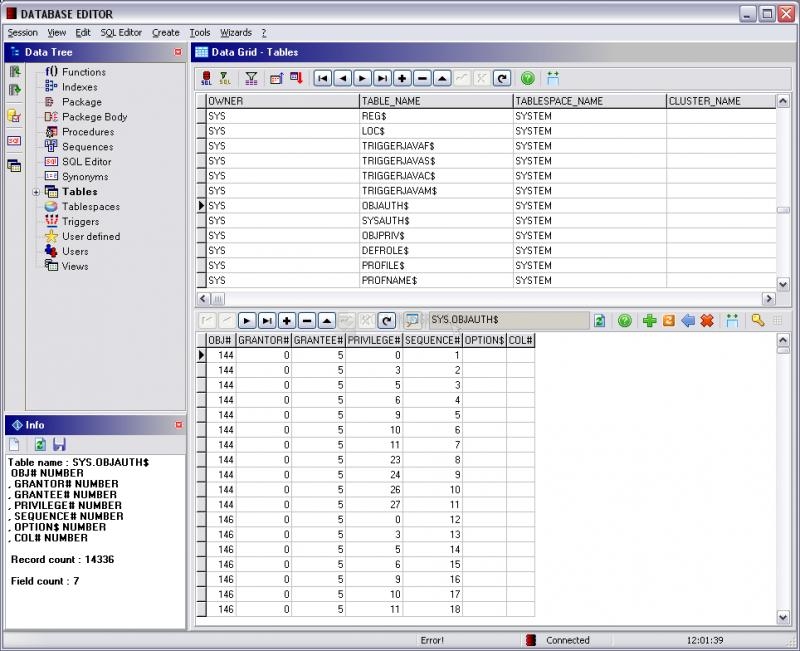 Pantallazo ODE Database Editor