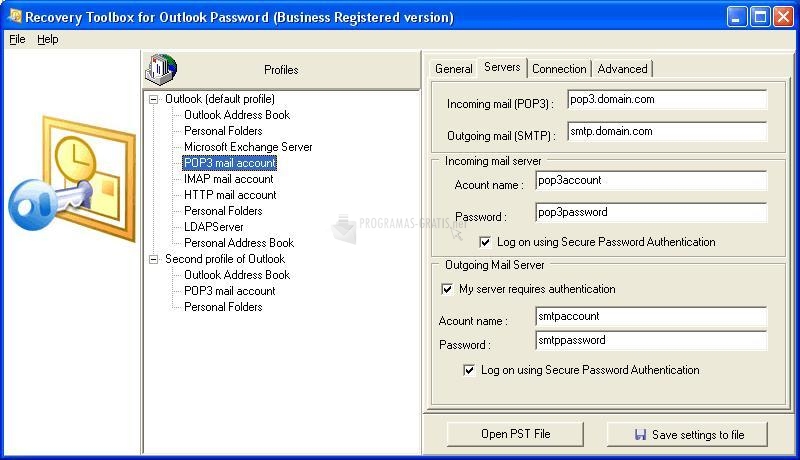 Pantallazo Recovery ToolBox for Outlook Password
