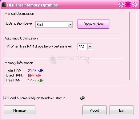 Pantallazo HLP Free Memory Optimizer