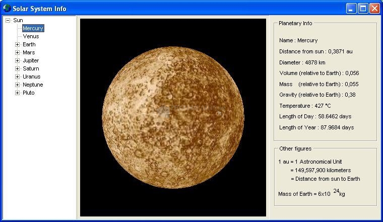 Pantallazo Solar System Info