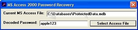 Pantallazo MS Access 2000 Password Recovery