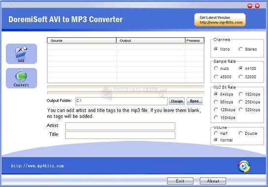 Pantallazo Doremisoft AVI to MP3 Converter