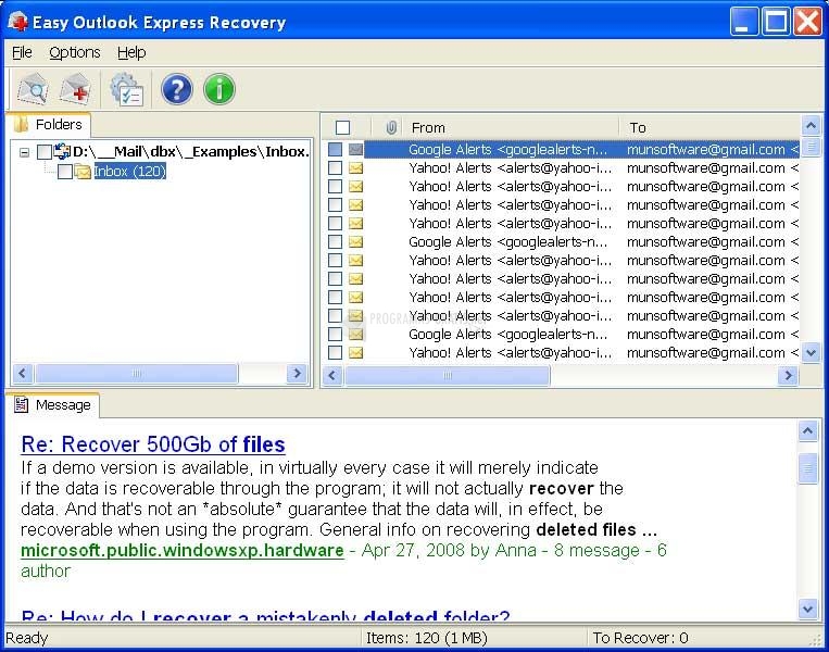 Pantallazo Easy Outlook Express Recovery