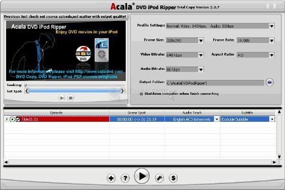 Pantallazo Acala DVD iPod Ripper