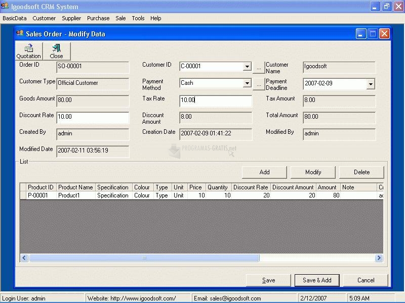 Pantallazo Igoodsoft CRM System (SQL Server)