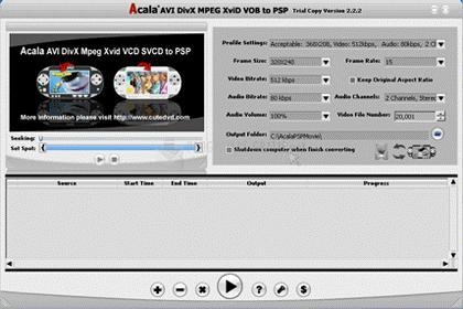 Pantallazo Acala AVI DivX MPEG XviD VOB to PSP