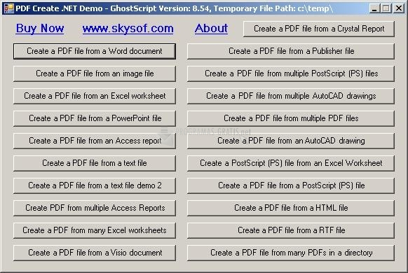 Pantallazo PDF Create .NET