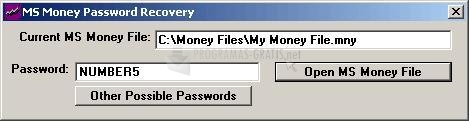 Pantallazo MS Money Password Recovery