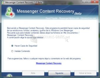 Pantallazo Messenger Content Recovery