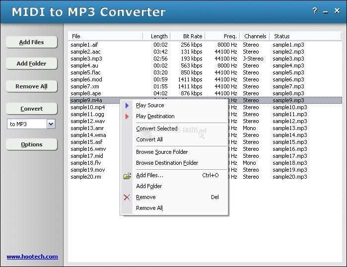 Pantallazo HooTech MIDI to MP3 Converter