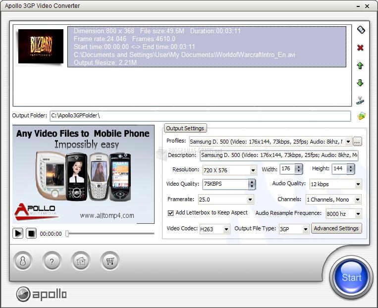 Pantallazo Apollo 3GP Video Converter