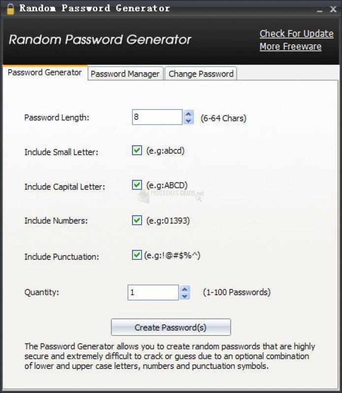 Pantallazo Random Password Generator