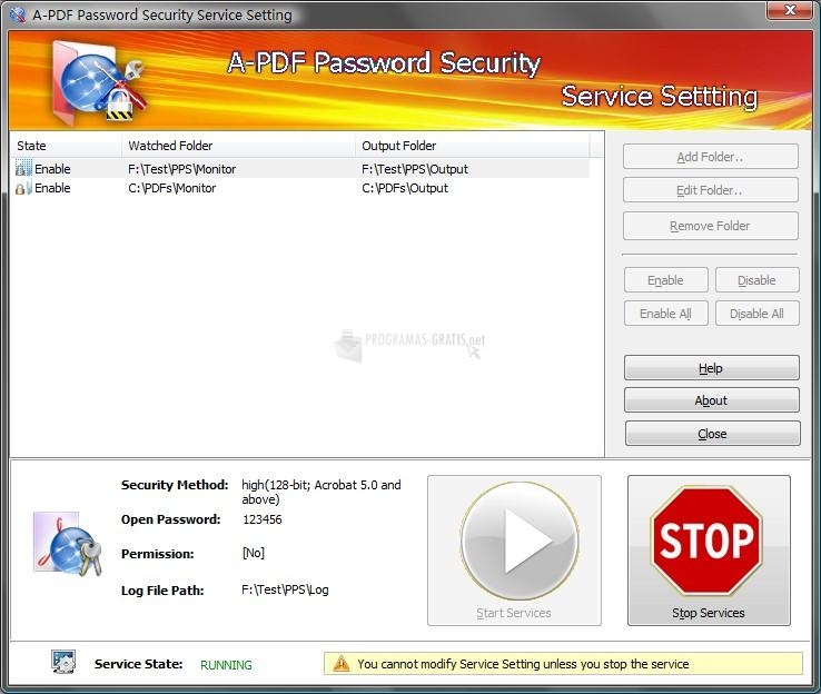 Pantallazo A-PDF Password Security Service