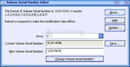 Pantallazo Drive Volume Serial Number Editor