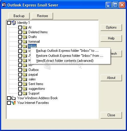 Pantallazo Outlook Express Email Saver