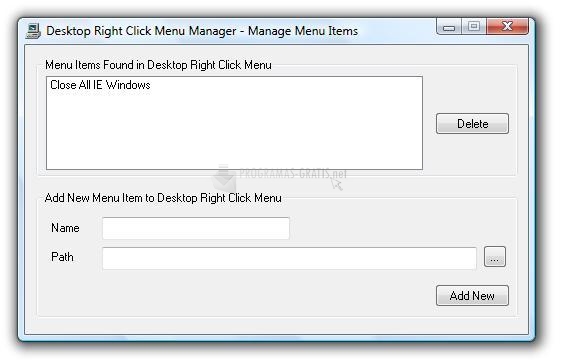 Pantallazo Desktop Right Click Menu Manager