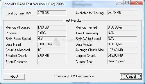 Pantallazo Roadkil´s RAM Test