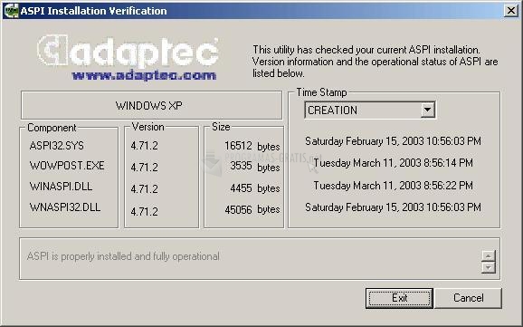 Pantallazo Adaptec ASPI drivers