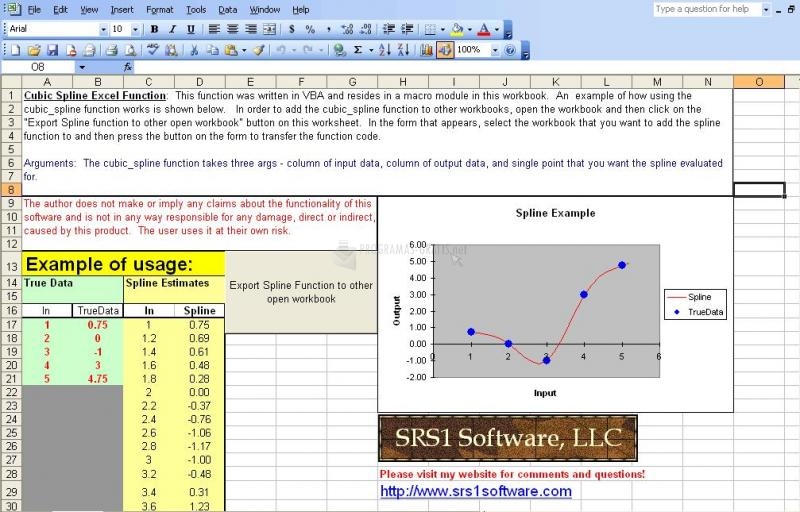 Pantallazo SRS1 Cubic Spline for Excel
