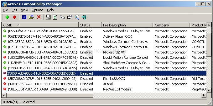 Pantallazo ActiveX Compatibility Manager