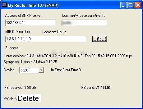 Pantallazo My Router Info via SNMP