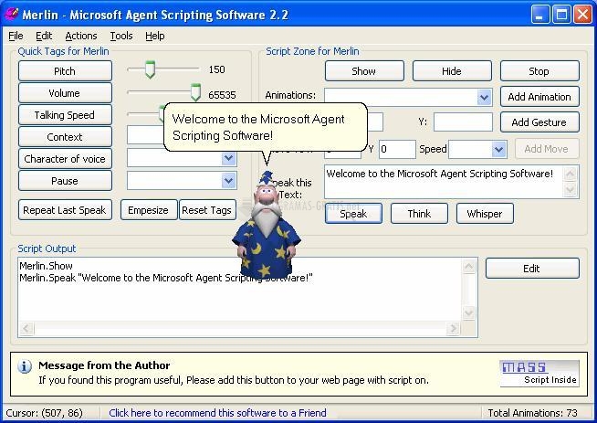 Pantallazo MS Agent Scripting Software