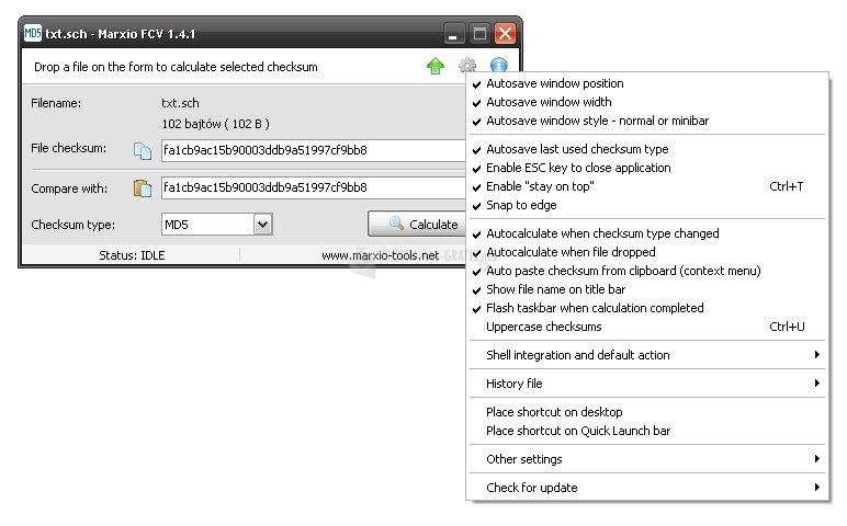 Screenshot Marxio File Checksum Verifier