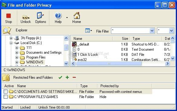Pantallazo File and Folder Privacy