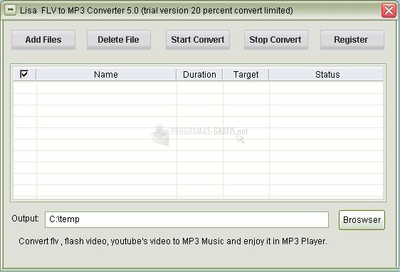 Pantallazo Lisasoft FLV to MP3 Converter
