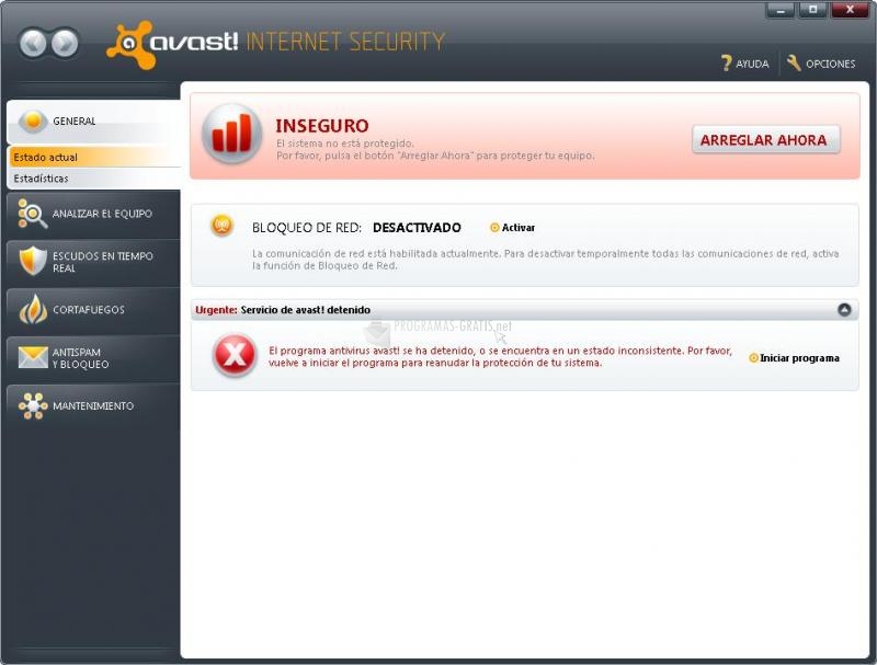 Pantallazo Avast Internet Security