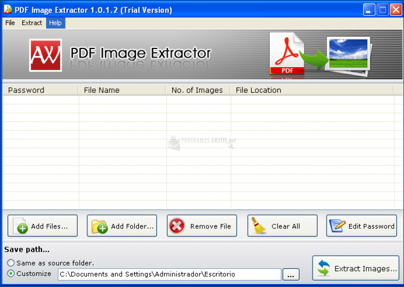 Pantallazo PDF Image Extractor