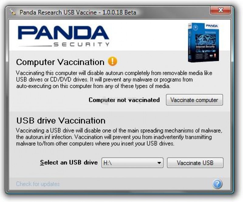 Pantallazo Panda USB Vaccine