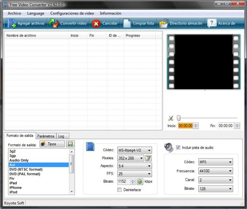 Pantallazo Koyote Free Video Converter